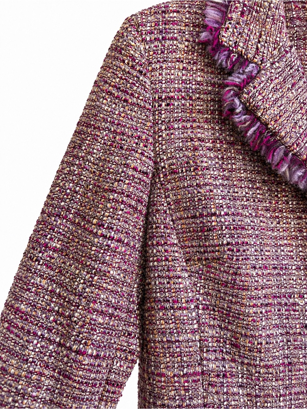 Kate Hill Petite Tweed Bouclé Blazer Jacket Wool Blend Size 8P Fringe - Picture 4 of 6